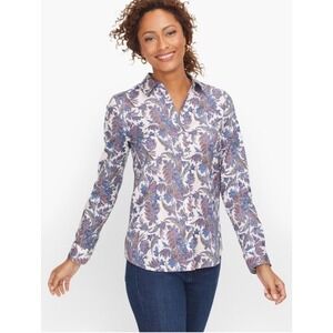 Talbots Non Iron Perfect Shirt Long Sleeve Button Up Blouse In Forest Paisley 12